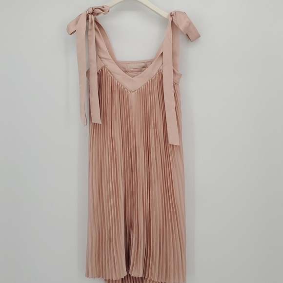 Keepsake Deep Water Pleated V-Neck Swing Latte Oversized Dress X-Small 0-2 NWT - Picture 5 of 5